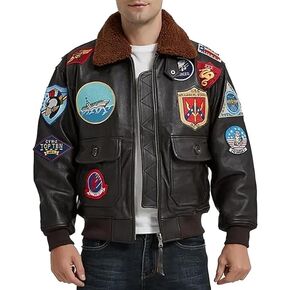 Mens Top Aviator USAAF Pilot Flying Tom Multiple Patches G1 Bomber Jacket Fur Collar Brown Bomber Leather Jacket in Saudi Arabia