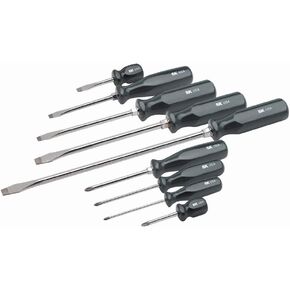 SK Hand Tool 86006 SureGrip 9-Piece Combination Screwdriver Set, P0 x 3", P1 x 4", P2 x 2-1/4", P2 x 4" Phillips, 1/4" x 2 1/4", 1/4" x 4", 5/16" x 6", 3/8" x 8", 3/8" x 12" Slotted, Made in U.S.A. in Kuwait