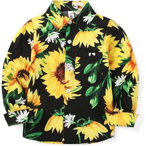 OCHENTA Boys Lightweight Hawaiian Shirt Floral Button Down Long Sleeve Aloha Tropical Tops