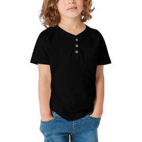 قمصان GAMISOTE Kids Boys Henley قمصان سادة بأزرار سفلية وأكمام قصيرة وجيب غير رسمي