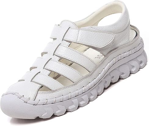 صنادل نسائية من الجلد الطبيعي بمقدمة مغلقة، صندل مصارع بمنصة مجوفة قابلة للتعديل، نعل ناعم مانع للانزلاق للأمهات للمشي على الشاطئ in Kuwait