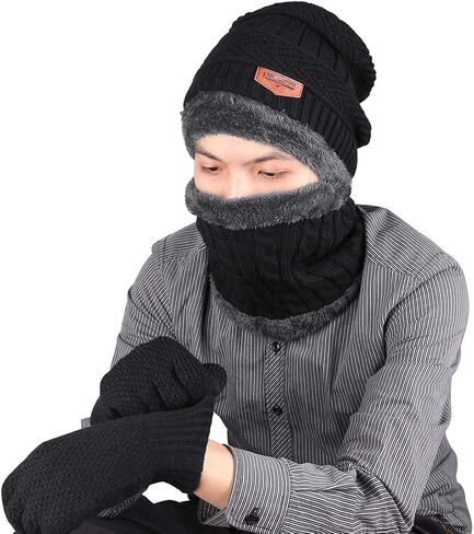 KRATARC وشاح شتوي دافئ قبعة صغيرة متماسكة قفاز الرقبة الجراميق مجموعة الكبار الرجال النساء في الهواء الطلق in Kuwait