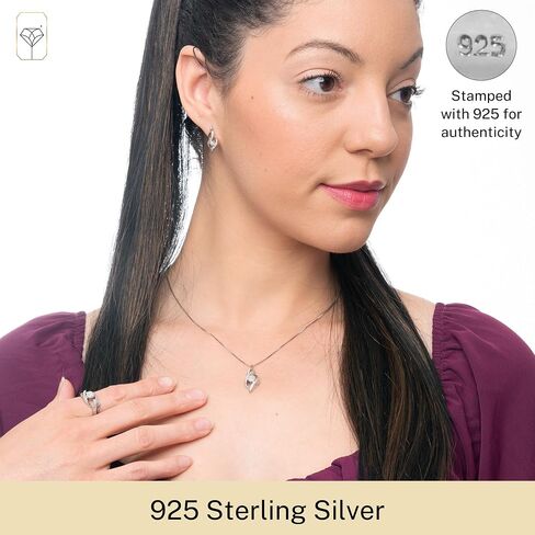MAX + STONE Diamond Pendant Necklace Drop Earrings & Diamond Ring for Women Jewelry Set in Sterling Silver | 0.12 Carat Diamond Necklace & Earrings Set & Ring | Diamond Earrings with Pendant & Ring in Saudi Arabia