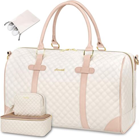 حقيبة سفر واق من المطر من LOVEVOOK، حقائب عطلة نهاية الأسبوع للنساء مع حقيبة أدوات الزينة يمكن حملها طوال الليل مع حقيبة أحذية مبطنة وحقيبة رياضية مع حقيبة مستشفى جيب مبلل للعمل والتسليم (18 بوصة) in Kuwait