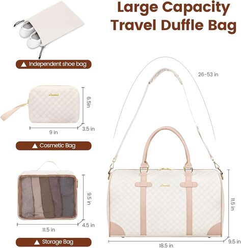 حقيبة سفر واق من المطر من LOVEVOOK، حقائب عطلة نهاية الأسبوع للنساء مع حقيبة أدوات الزينة يمكن حملها طوال الليل مع حقيبة أحذية مبطنة وحقيبة رياضية مع حقيبة مستشفى جيب مبلل للعمل والتسليم (18 بوصة) in Kuwait