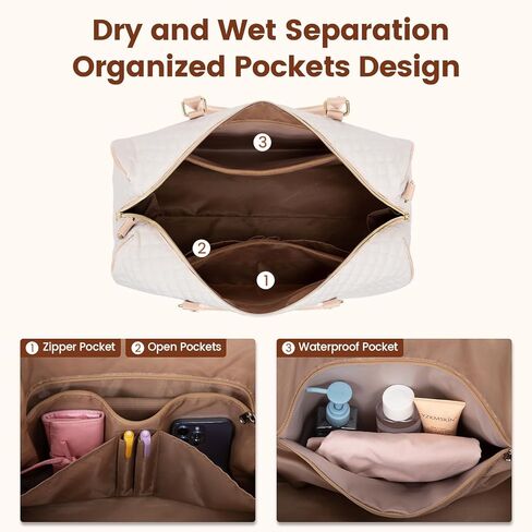 حقيبة سفر واق من المطر من LOVEVOOK، حقائب عطلة نهاية الأسبوع للنساء مع حقيبة أدوات الزينة يمكن حملها طوال الليل مع حقيبة أحذية مبطنة وحقيبة رياضية مع حقيبة مستشفى جيب مبلل للعمل والتسليم (18 بوصة) in Kuwait