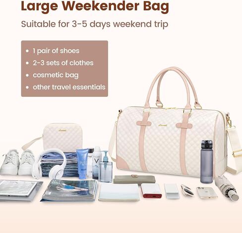 حقيبة سفر واق من المطر من LOVEVOOK، حقائب عطلة نهاية الأسبوع للنساء مع حقيبة أدوات الزينة يمكن حملها طوال الليل مع حقيبة أحذية مبطنة وحقيبة رياضية مع حقيبة مستشفى جيب مبلل للعمل والتسليم (18 بوصة) in Kuwait