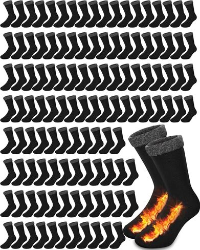 Henoyso 300 Pairs Thermal Socks Bulk Socks Thick Winter Socks Unisex Socks for Men Women Homeless Care Package, Black, Men's Shoe Sizes 9-12, Women's Shoe Sizes 7-13 in Saudi Arabia