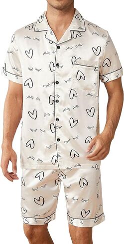 طقم ملابس نوم رجالي من WDIRARA مطبوع عليه حمار وحشي وقميص وأكمام قصيرة وسروال قصير من الساتان in Kuwait