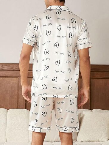 طقم ملابس نوم رجالي من WDIRARA مطبوع عليه حمار وحشي وقميص وأكمام قصيرة وسروال قصير من الساتان in Kuwait