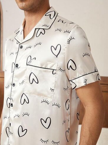 طقم ملابس نوم رجالي من WDIRARA مطبوع عليه حمار وحشي وقميص وأكمام قصيرة وسروال قصير من الساتان in Kuwait