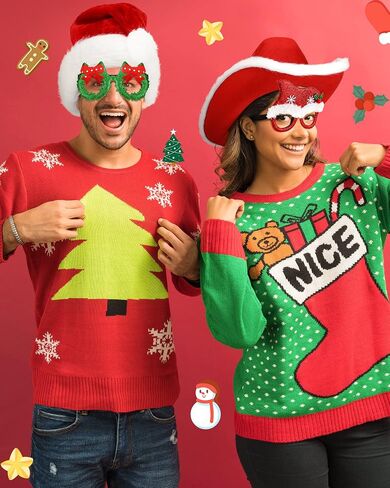 Eurzom 4 Pcs Christmas Party Hat and Glasses Frames Set Santa Cowboy Hat Green Christmas Wreath Red Santa Hat Christmas Glasses Western Holiday Hat Xmas Party Costume for Adults Couple Family in Saudi Arabia