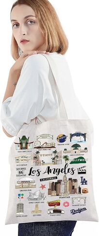 BWWKTOP Los Angeles Canvas Tote Bag Los Angeles Souvenirs Gifts Los Angeles Shopping Bag Los Angeles Vacation Gifts in Saudi Arabia