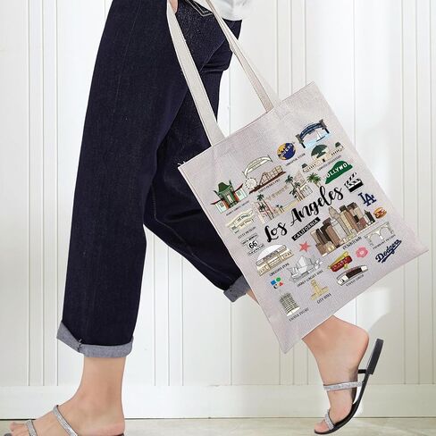 BWWKTOP Los Angeles Canvas Tote Bag Los Angeles Souvenirs Gifts Los Angeles Shopping Bag Los Angeles Vacation Gifts in Saudi Arabia