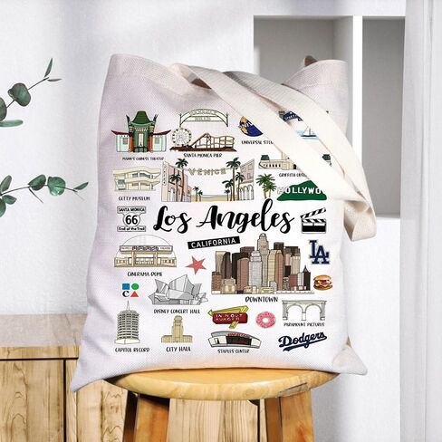 BWWKTOP Los Angeles Canvas Tote Bag Los Angeles Souvenirs Gifts Los Angeles Shopping Bag Los Angeles Vacation Gifts in Saudi Arabia
