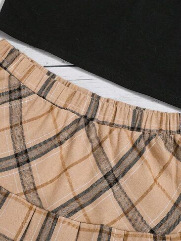 Verdusa Girl's 3 Piece Outfits Crop Cami Top and Plaid Print Pleated Skirt Set with Tee Top in Kuwait