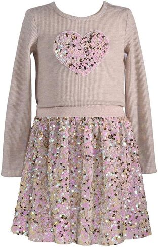 Bonnie Jean Girl's Valentine's Day Outfit - Pink Skirt and Sequin Heart Shirt Set for Little Girls in Saudi Arabia