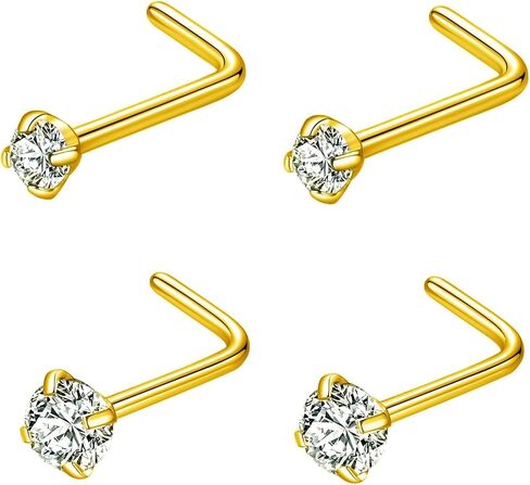 TGNEL 4pcs G23 Titanium 7mm 20G/18G Nose Rings Studs Gold/Silver/Black Nose Nostril Piercing Body Jewelry L-Shaped/S-Shaped Nose Studs 2mm 3mm Ball/CZ Nose Screw Studs Rings for Women in Saudi Arabia