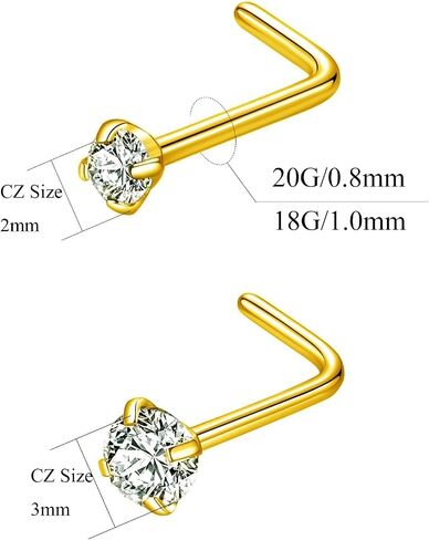 TGNEL 4pcs G23 Titanium 7mm 20G/18G Nose Rings Studs Gold/Silver/Black Nose Nostril Piercing Body Jewelry L-Shaped/S-Shaped Nose Studs 2mm 3mm Ball/CZ Nose Screw Studs Rings for Women in Saudi Arabia
