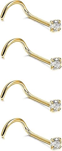 TGNEL 4pcs G23 Titanium 7mm 20G/18G Nose Rings Studs Gold/Silver/Black Nose Nostril Piercing Body Jewelry L-Shaped/S-Shaped Nose Studs 2mm 3mm Ball/CZ Nose Screw Studs Rings for Women in Kuwait
