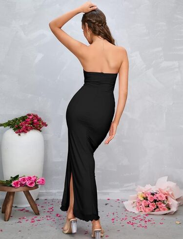 فساتين XinFSh النسائية بدون حمالات مكشكشة كلاسيكية مفتوحة الظهر مشد طويل in Kuwait