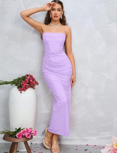 فساتين XinFSh النسائية بدون حمالات مكشكشة كلاسيكية مفتوحة الظهر مشد طويل in Kuwait