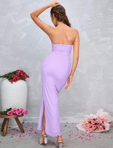 فساتين XinFSh النسائية بدون حمالات مكشكشة كلاسيكية مفتوحة الظهر مشد طويل in Kuwait