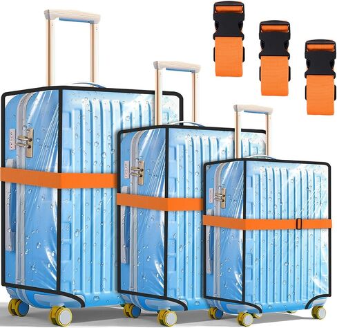 FACULX 3pcs Clear Luggage Covers and 3pcs Adjustable Luggage Straps, Waterproof PVC Luggage Protector Suitcase Cover Set for 20 24 28 inch Case in Saudi Arabia