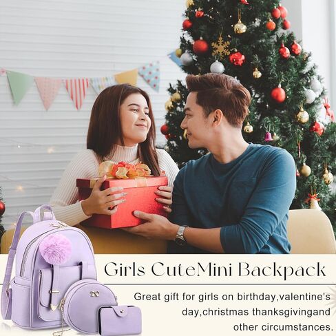 Paterr 6 Pcs Mini PU Leather Backpack Purse Set Girls Fashion Backpack Women Mini Pompom Backpack for Christmas Gifts (Black, Purple) in Saudi Arabia