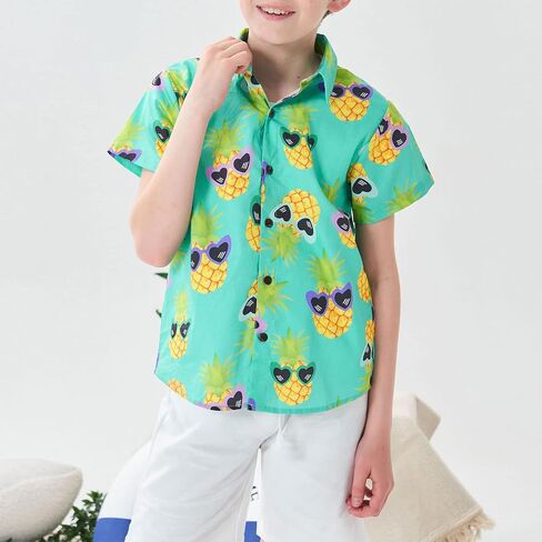 Boys Hawaiian Shirt Short Sleeve Aloha Button Down Shirt Cartoon Print Beach Dress Tops Shirts for Kids in Saudi Arabia