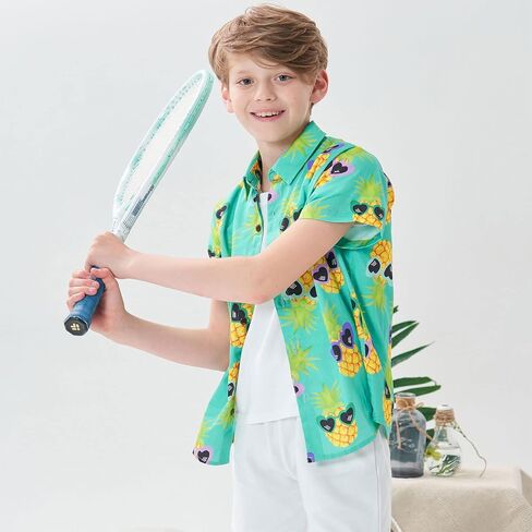 Boys Hawaiian Shirt Short Sleeve Aloha Button Down Shirt Cartoon Print Beach Dress Tops Shirts for Kids in Saudi Arabia