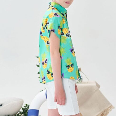 Boys Hawaiian Shirt Short Sleeve Aloha Button Down Shirt Cartoon Print Beach Dress Tops Shirts for Kids in Saudi Arabia