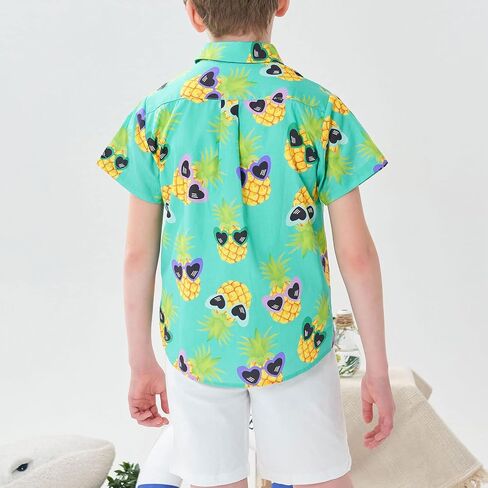 Boys Hawaiian Shirt Short Sleeve Aloha Button Down Shirt Cartoon Print Beach Dress Tops Shirts for Kids in Saudi Arabia