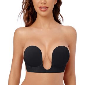 حمالة صدر نسائية من Wekofi على شكل حرف V بدون حمالات بدون حمالات، حمالة صدر لاصقة غير مرئية مبطنة (D، أسود) in Kuwait