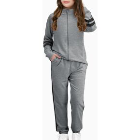 Meikulo بدلة رياضية للبنات مكونة من قطعتين للأطفال، سويت شيرت بسحاب وسراويل رياضية للركض، مجموعة من 5 إلى 14 سنة in Kuwait