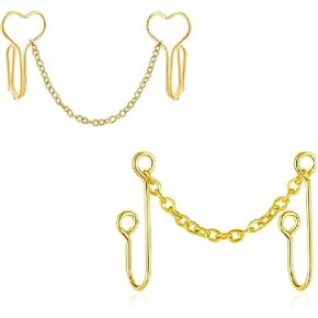 2pcs African Fake Nose Rings Clip Set, Fake Septum Ring with Heart Nose Chain Cuff CZ Crystal Studs Nostril No Piercing Body Jewelry for Women Girls