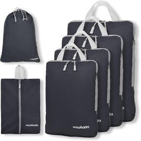 مكعبات تعبئة مضغوطة من WOOMADA لحقائب تنظيم الحقائب، مجموعة من 6 حقائب ضغط للسفر، منظم حقائب سفر قابلة للتوسيع للأمتعة (رمادي) in Kuwait