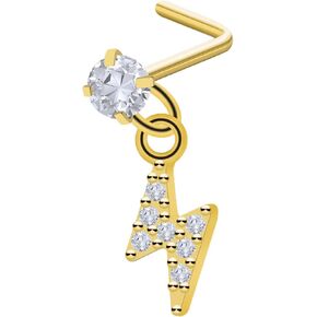 Pierstyles 20G Nose Ring Stud, Surgical Steel CZ L Shaped Nose Ring for Women, Silver Gold Black Nose Ring Piercing Stud, Small Cute Dangling Star Heart Lightning Nose Nostril Piercing Jewelry in Kuwait
