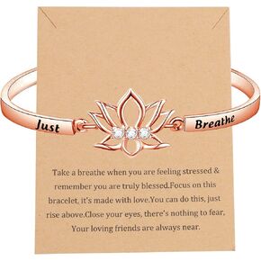 WUSUANED Spiritual Lotus Flower Bracelet With Message Card Just Breathe Jewelry Yoga Healing Inspirational Gift For Women