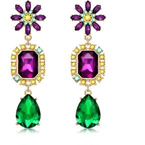Mardi Gras Earrings for Women, Rhinestone Mardi Gras Accessory, Purple Green Gold Crystal Earrings Fat Tuesday Carnival Parade Party Jewelry Gifts in Saudi Arabia