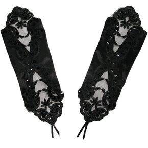 Yunyuebridal Women Fingerless Satin Evening Gloves Sequins Pearls Elbow Length Opear Theater Gloves in Kuwait
