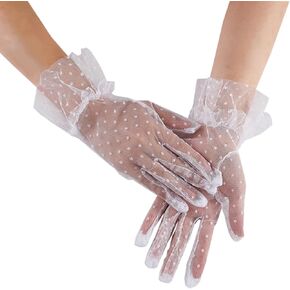 NBCMVMV Women's Vintage Short Lace Gloves Tulle Mesh Semi Sheer Tea 1950's Party Costume Gloves