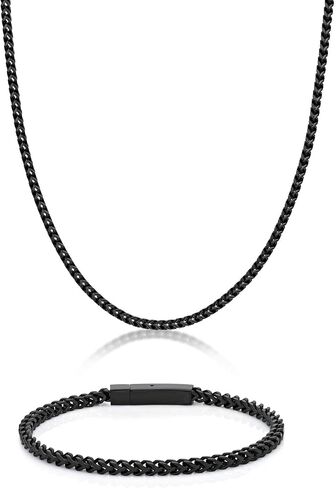 Metro Jewelry 22 to 24 Inches Long Thick Foxtail Chain Necklace and Bracelet Set for Men in Stainless Steel with Yellow Gold, Antique or Black Ion Plating 4 mm Wide Jewelry Set in Saudi Arabia