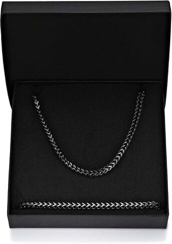Metro Jewelry 22 to 24 Inches Long Thick Foxtail Chain Necklace and Bracelet Set for Men in Stainless Steel with Yellow Gold, Antique or Black Ion Plating 4 mm Wide Jewelry Set in Saudi Arabia