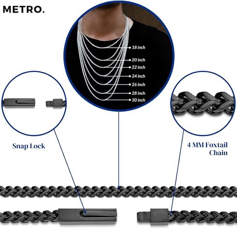 Metro Jewelry 22 to 24 Inches Long Thick Foxtail Chain Necklace and Bracelet Set for Men in Stainless Steel with Yellow Gold, Antique or Black Ion Plating 4 mm Wide Jewelry Set in Saudi Arabia