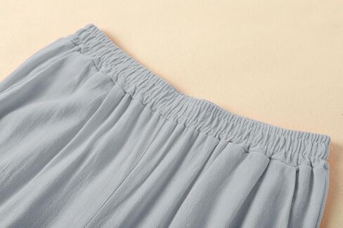 Hisanny Womens Plus Size Linen Pants Wide Leg Palazzo Trousers High Elastic Waist Flowy Pants Culottes with Pockets in Kuwait