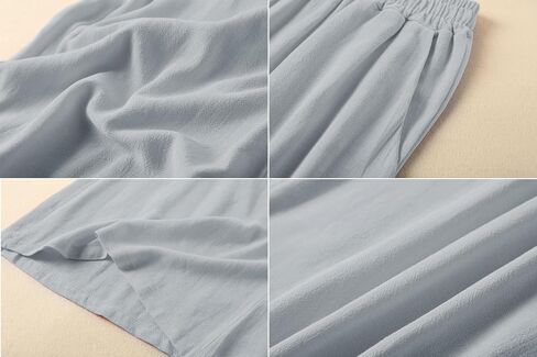 Hisanny Womens Plus Size Linen Pants Wide Leg Palazzo Trousers High Elastic Waist Flowy Pants Culottes with Pockets in Kuwait