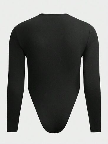 OYOANGLE Men's Rib Knit Long Sleeve Notched Neck High Cut Stretchy Bodysuit Tops Jumpsuit in Saudi Arabia