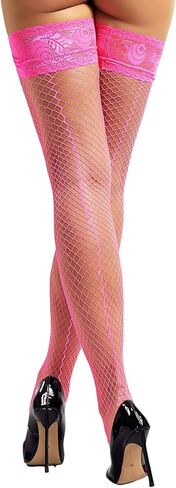 Seam Back Fishnet Thigh High Stockings Silicone Lace Top Lingerie Stay Up Sheer Nylon Hosiery in Saudi Arabia