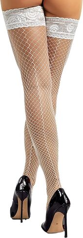 Seam Back Fishnet Thigh High Stockings Silicone Lace Top Lingerie Stay Up Sheer Nylon Hosiery in Saudi Arabia